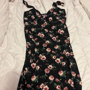 No Boundaries Black Dress with Pink Floral Pattern